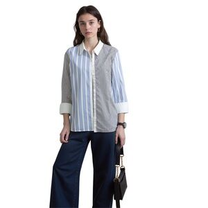 New York & Company Blue and White Striped Button-Down Blouse -- Size XL